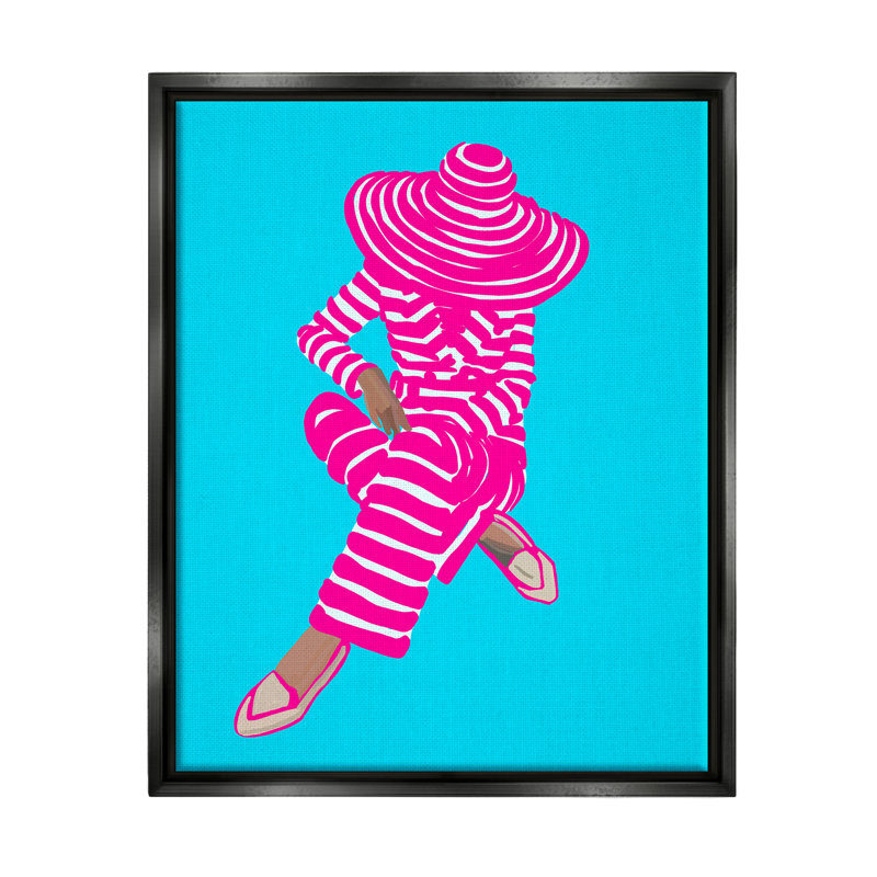 Femme à la mode et à rayures par Amelia Noyes - impression, H 31 po x l 25 po x P 1,7 po, Cadre flottant noir de jais