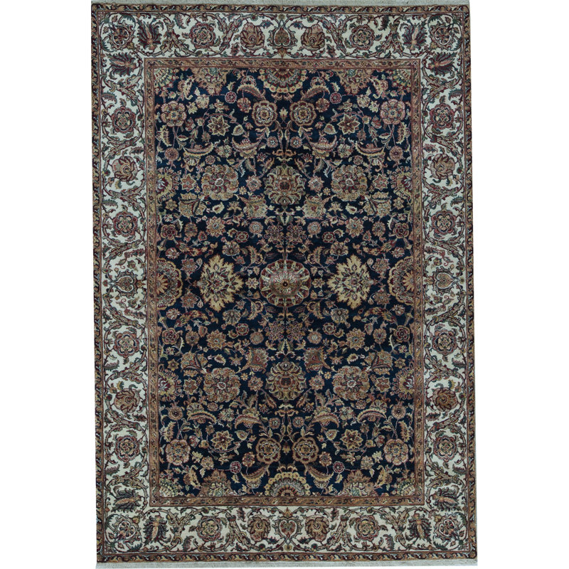 Tapis bleu et rouge noué à la main de haute qualité