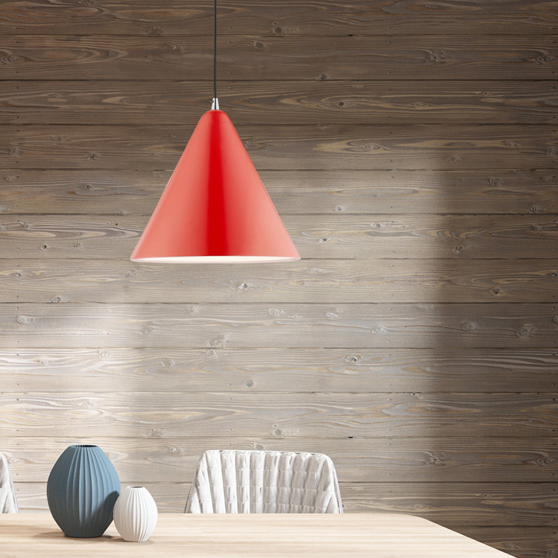 Luminaire suspendu conique à 1 lumière Oaklee, Rouge luisant, H 18 po x l 14 po x P 14 po