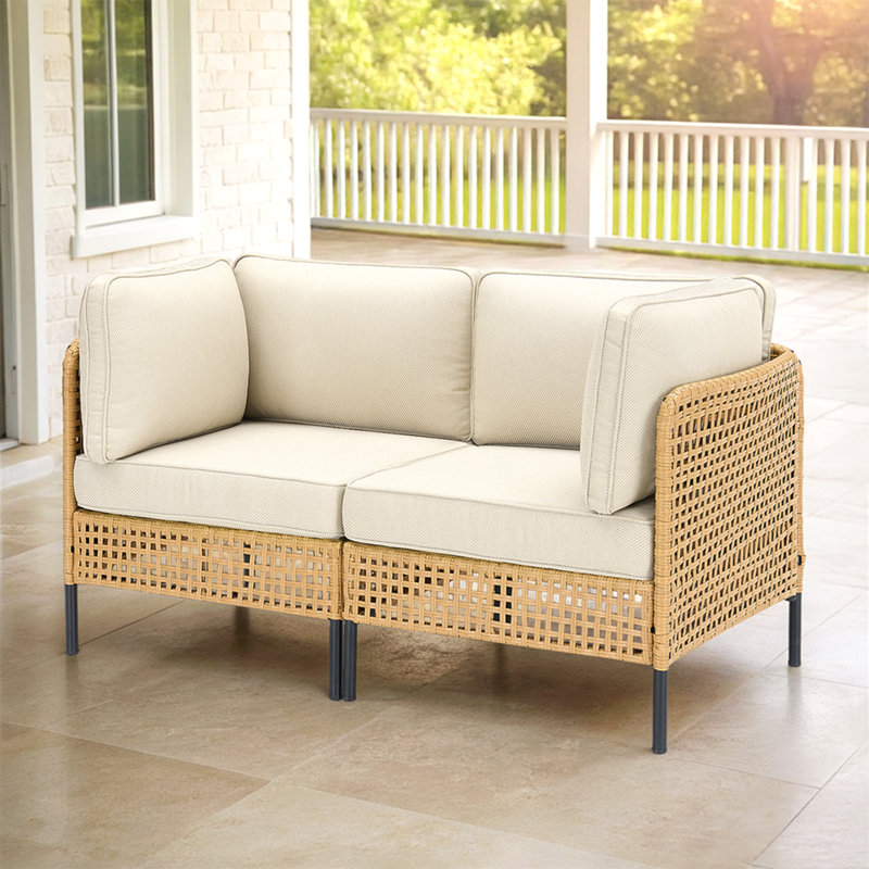 Ensemble de canapé modulaire d'extérieur en osier naturel avec coussins beiges Boho
