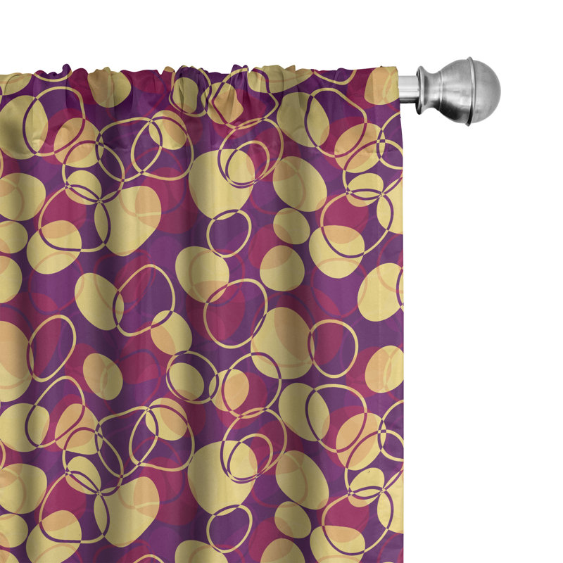 George Oliver Abstract 4-Panel Curtains, Circles and Rings Pattern, Pastel Yellow and Raspberry, 56" W x 63" L