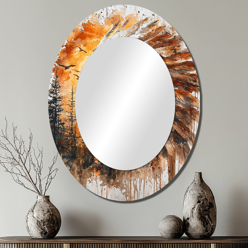 Native American Warrior Energy Of Forest II - Miroir décoratif en métal, 40 po x 30 po