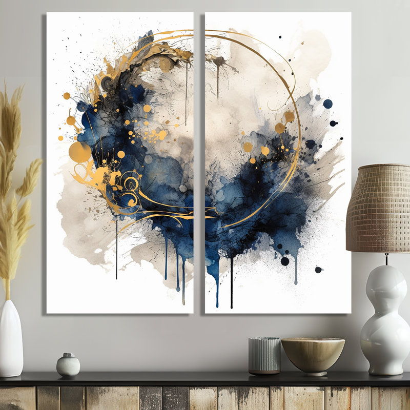 «Blue Yellow Minimalims Fludity II - Abstract Minimalisme», reproduction sur toile, H 20 po x l 24 po, Toile tendue