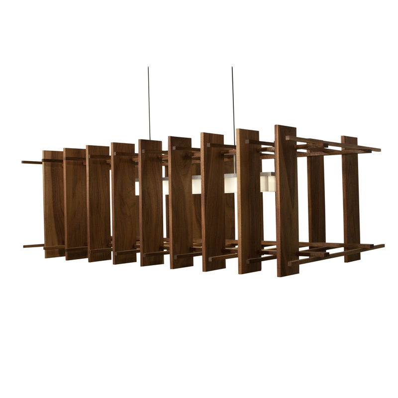 Arca 5 - Light LED Pendant, Brushed Aluminum/Dark Stained Walnut, 2700K (Warm)