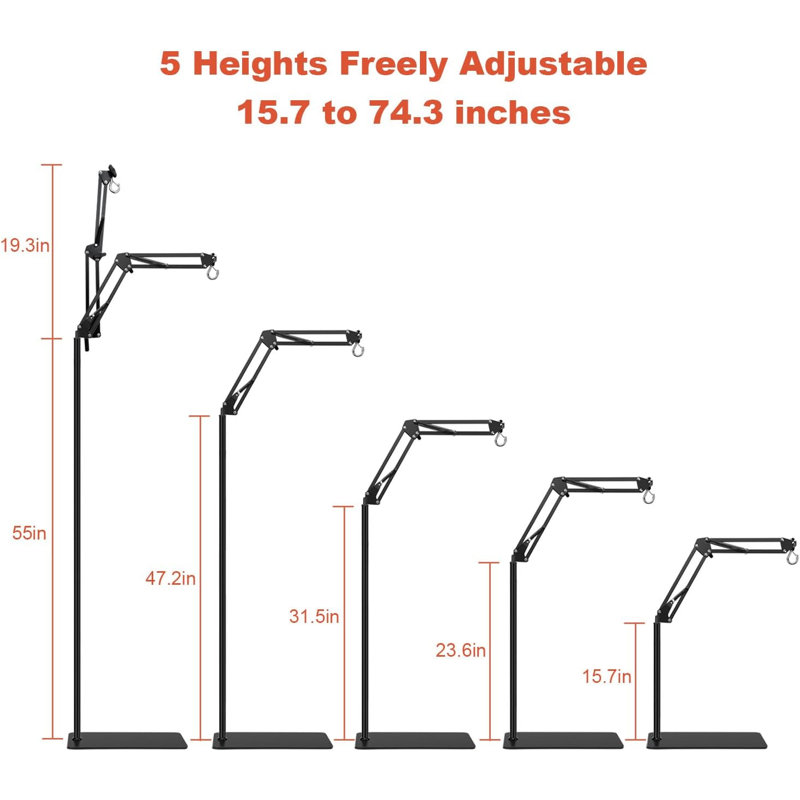 Support de lampe chauffante pour reptiles, bras pivotant à 360° réglable de 40 à 189 cm.