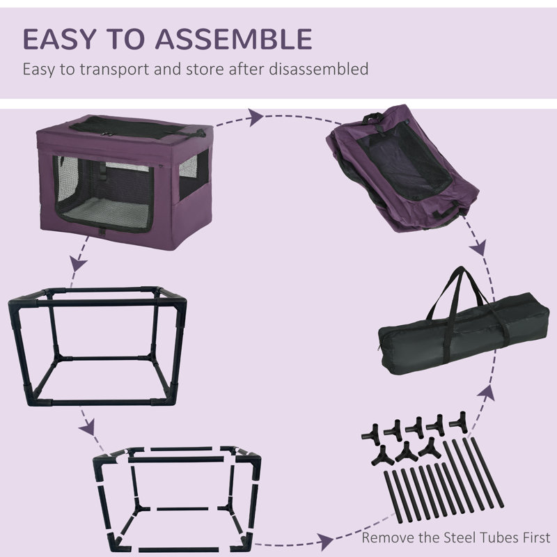Collapsible Pet Carrier with 3 Doors, 42cm H x 60cm W x 42cm D, Purple