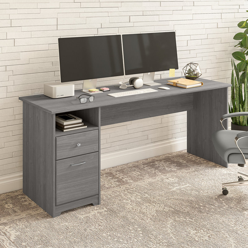Ozro Singe Pedestal Desk, 30" H x 72" W x  23" D, Modern Gray