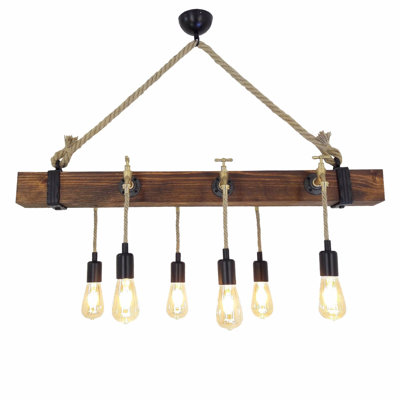 6 - Light Wood Dimmable Chandelier