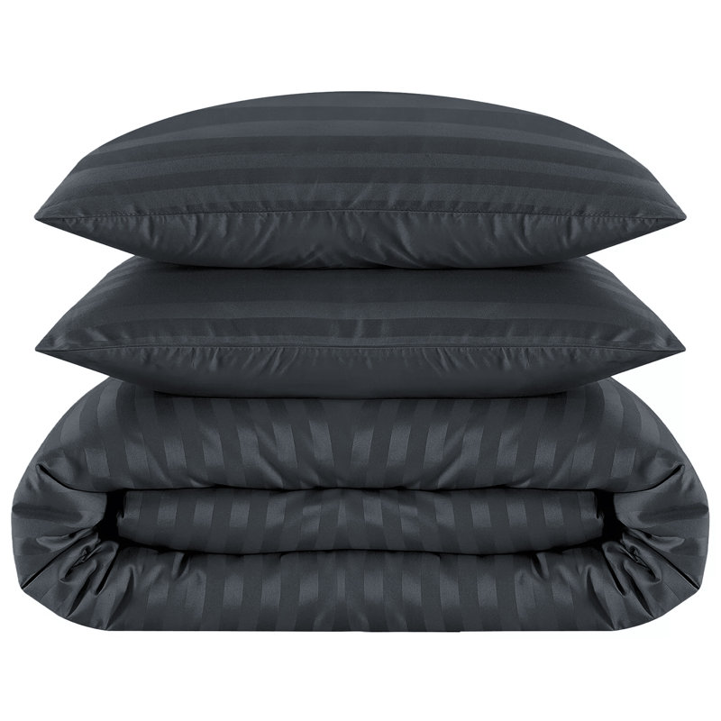 Renze Microfiber 250 TC Reversible Stripe Duvet Cover Set with Pillowcases, Charcoal