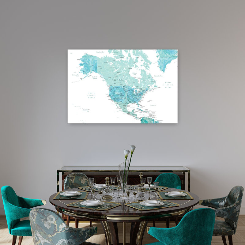 Carte aquarelle de l'Amérique du Nord, œuvre d'art murale abstraite et contemporaine, 32" H x 48" W