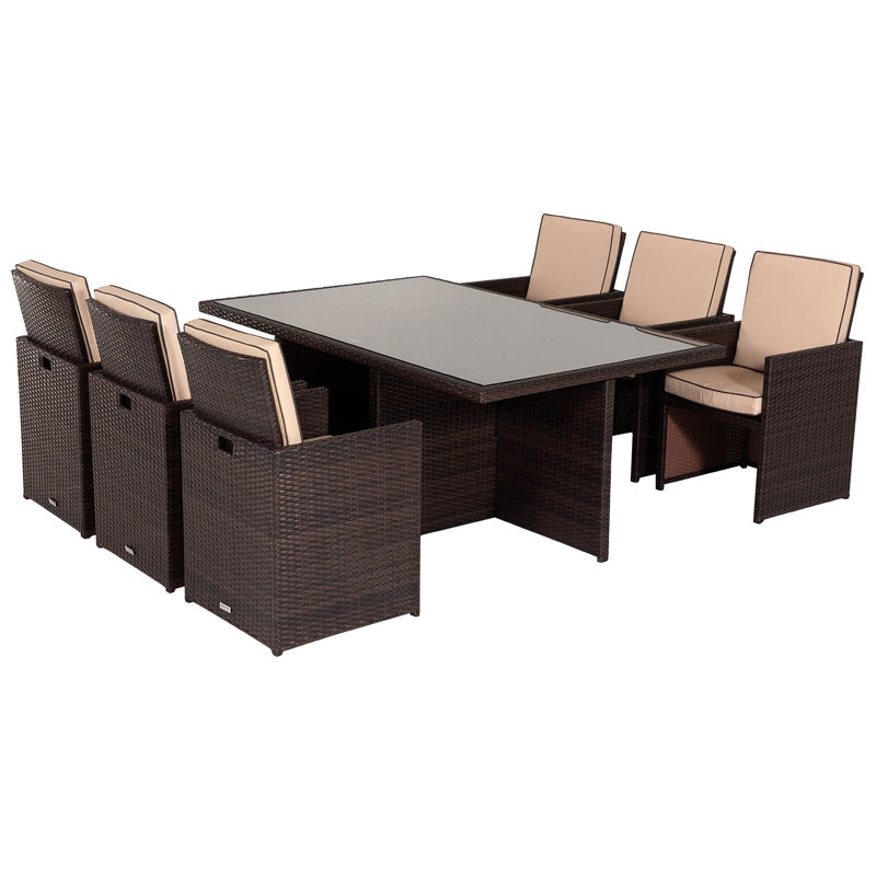 Wren 4 - Person Patio Dining Set with Square Table , Cushions Included, Chocolate/Cream