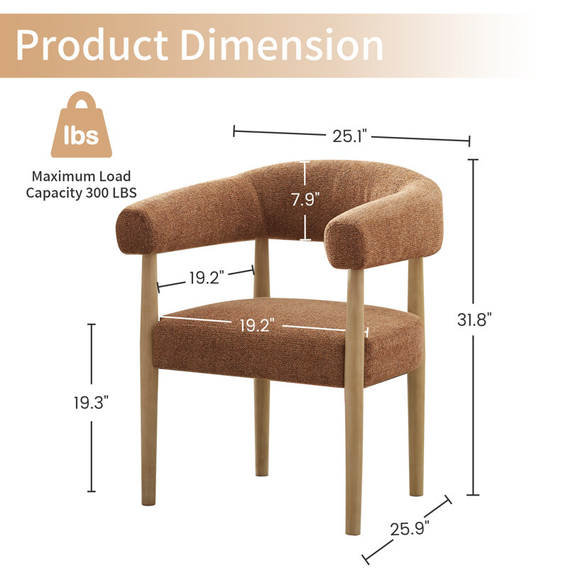 Upholstered Side Dining Armchair With Solid Wood Legs, Orange