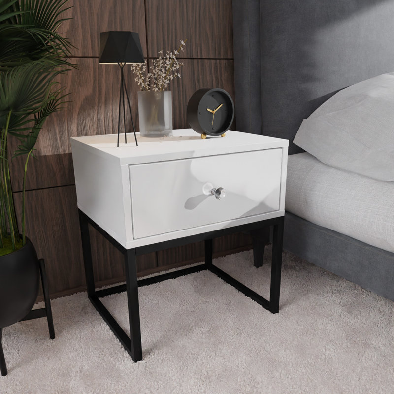 Varonique 1 Drawer Bedside Table, Black, White