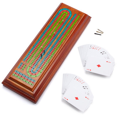 GSE Games & Sports Expert 3-Track Cribbage Board Game Set with Playing Cards