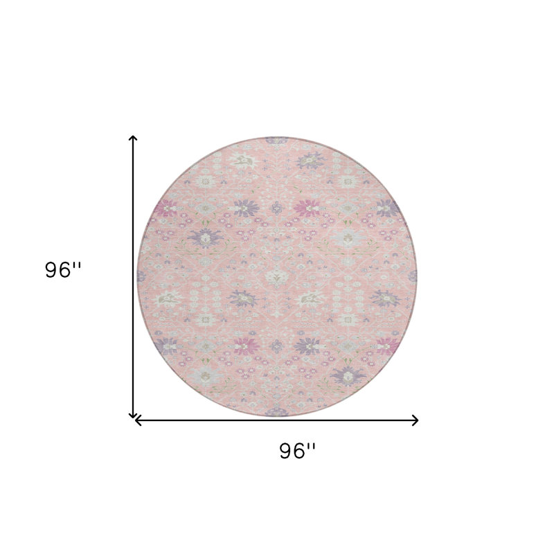 Tapis rond lavable intérieur rose 8 pi