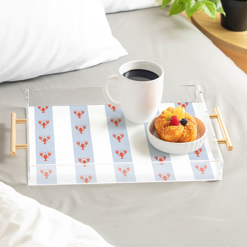 Showmemars Red Lobsters On Blue Stripes Acrylic Tray