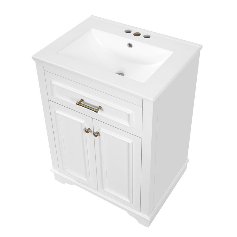 Meuble-lavabo autoportant de 24 po avec lavabo en céramique intégré, Blanc
