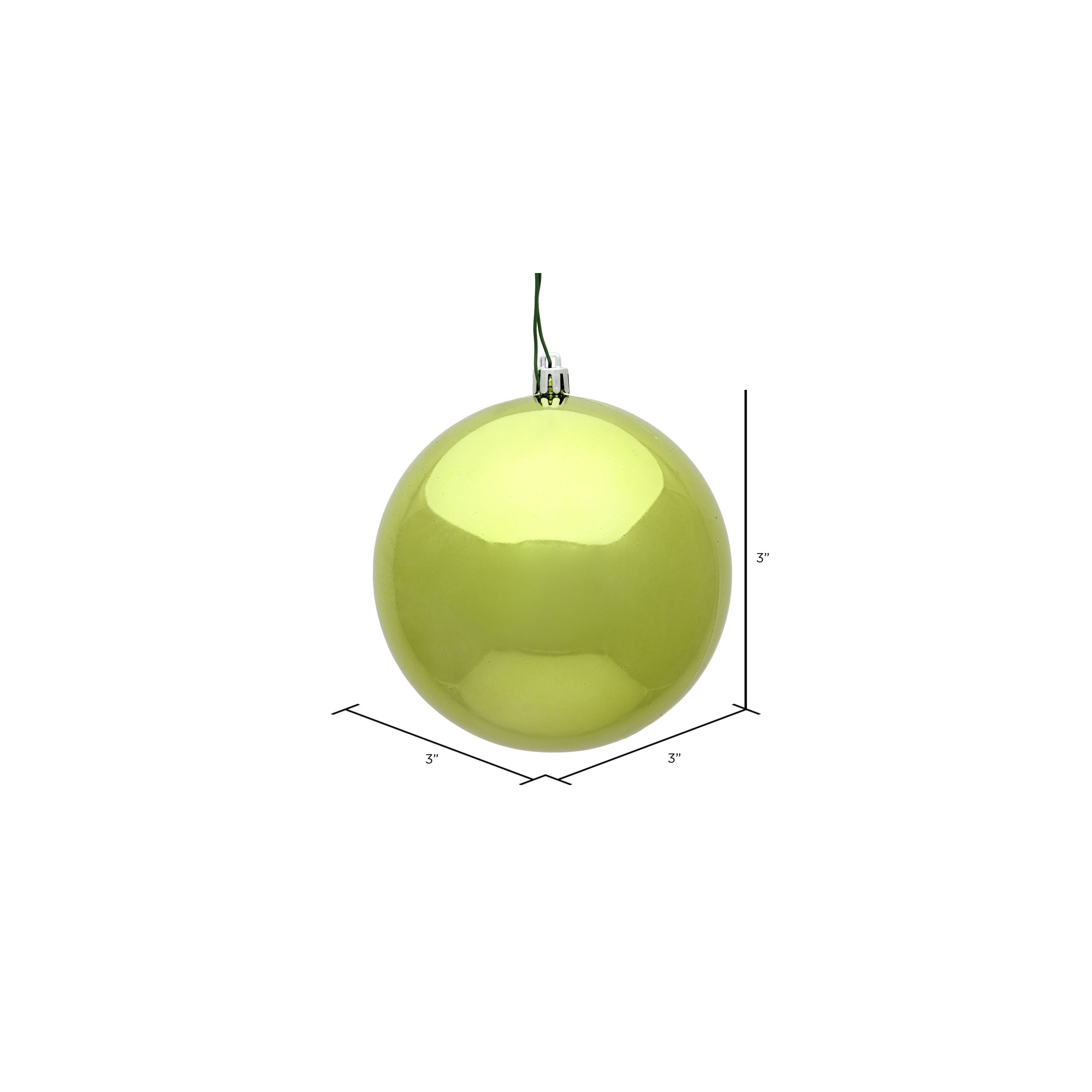 Holiday Décor Ball Ornament, Lime Shiny, 3" H x 3" W x 3" D