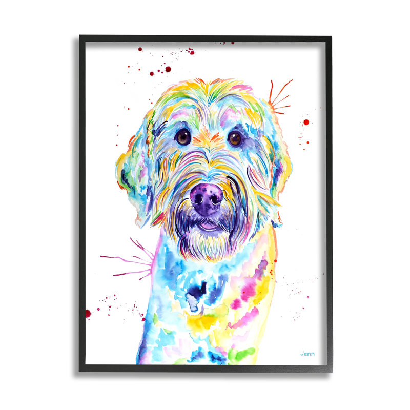 Vivid Goldendoodle Dog, estampe numérique par Jen Seeley, Giclée encadrée noir minuit, H 14 po x l 11 po x P 1,5 po