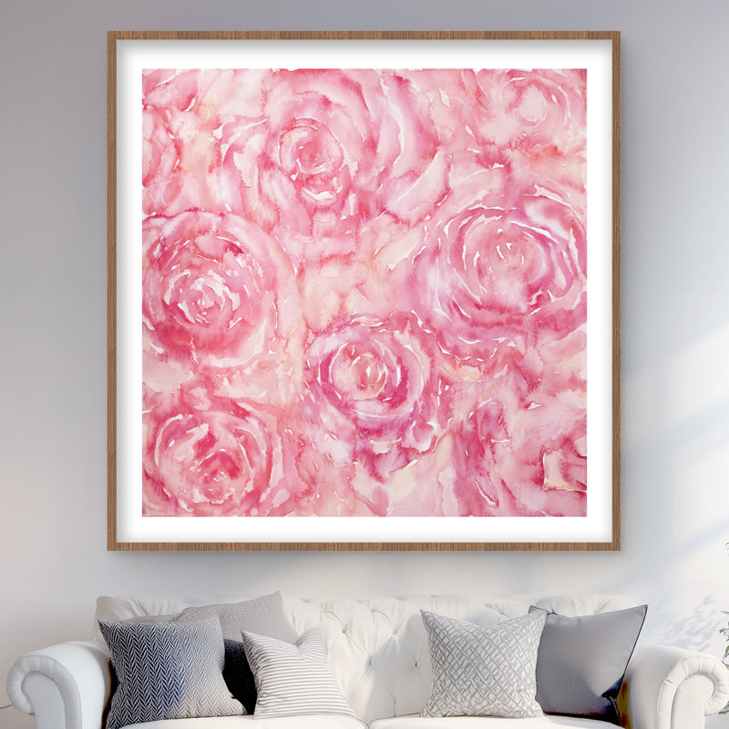 Roses à l'aquarelle - romantique, salle de bain, impression encadrée