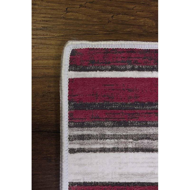 Tapis rayé en polyester brun clair / rouge Dawnta, Rectangle 4 pi 7 po x 7 pi 3 po