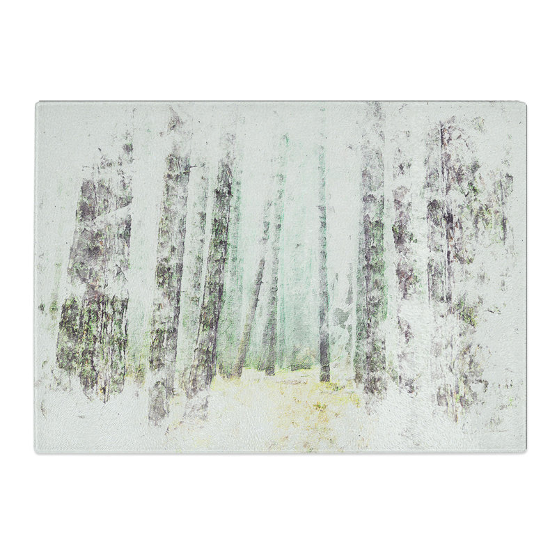 Tempered Glass View of a Pine Tree Forest Watercolour Chopping Board, 28.5 cm x 39 cm