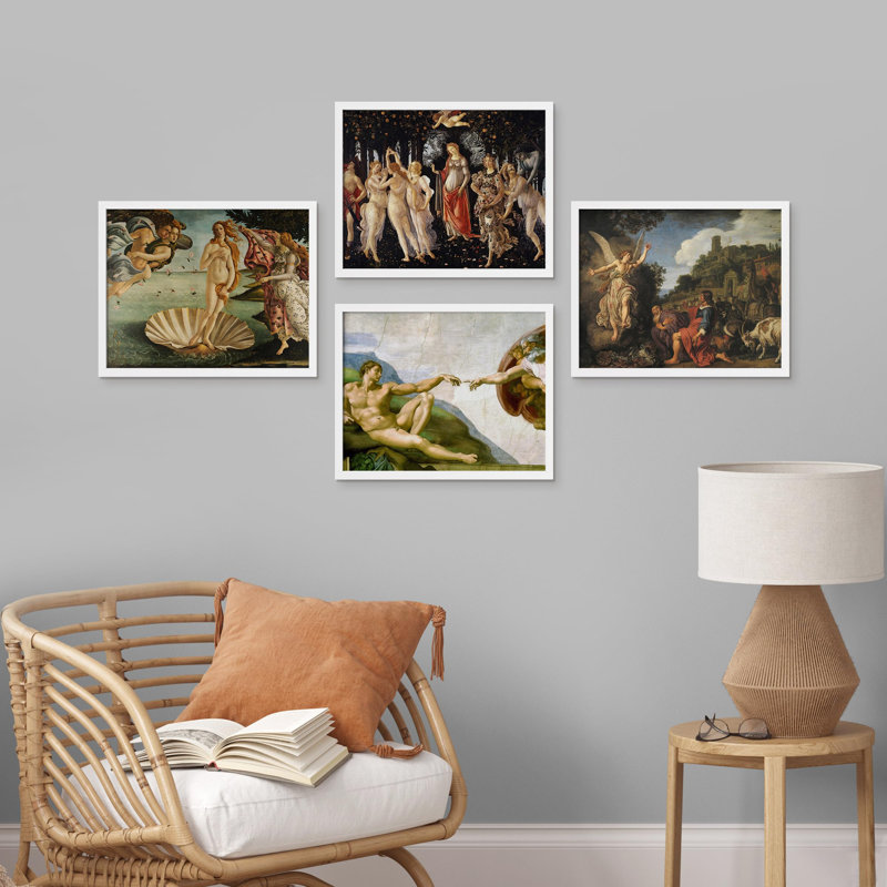 Collection Botticelli, naissance de Vénus, impression encadrée sur papier, 4 pièces, Blanc, H 11 po x l 14 po