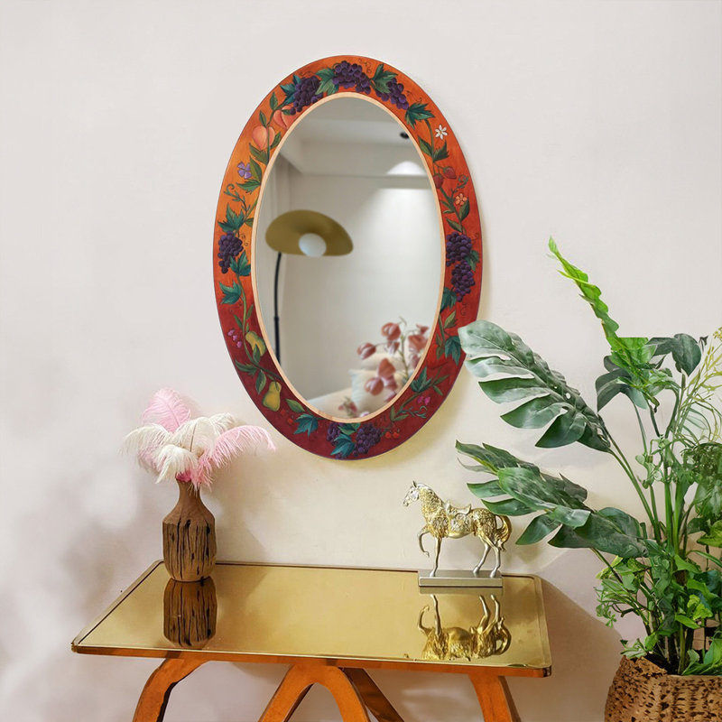 Miroirs muraux ovales en similicuir, H 35,43 po x l 23,62 po, Orange