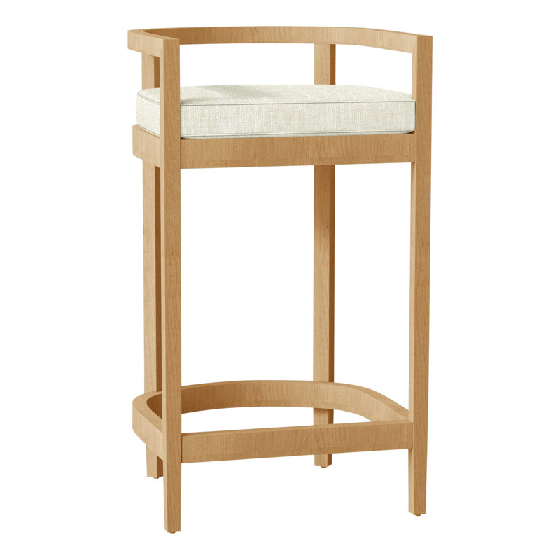Santa Barbara Patio Bar Stool with Cushion, Welt, Oyster Teak, Verona Mist