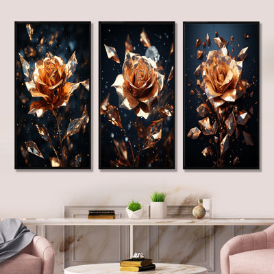 «Rose Flowers I», ensemble d'art mural sur toile rose