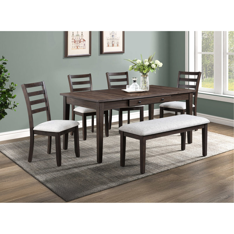 Table de salle à manger Wogy, plateau en bois brun de 66 po, rangement à plateau relevable, 2 tiroirs