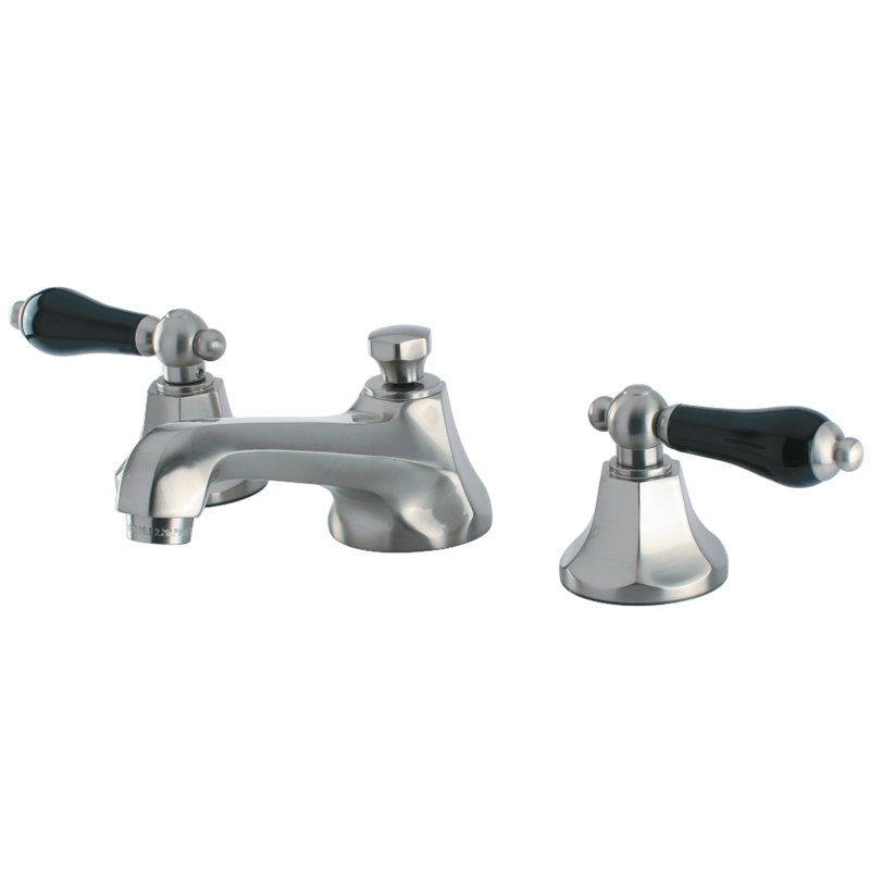 Kingston Brass Duchess Two-Handle 3-Hole Deck Mount Widespread Bathroom Faucet with Brass Pop-Up Drain, Brushed Nickel
