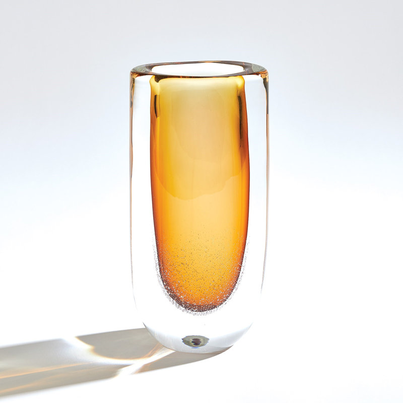 Micro Bubble Handmade Glass Table Vase, Amber/Clear