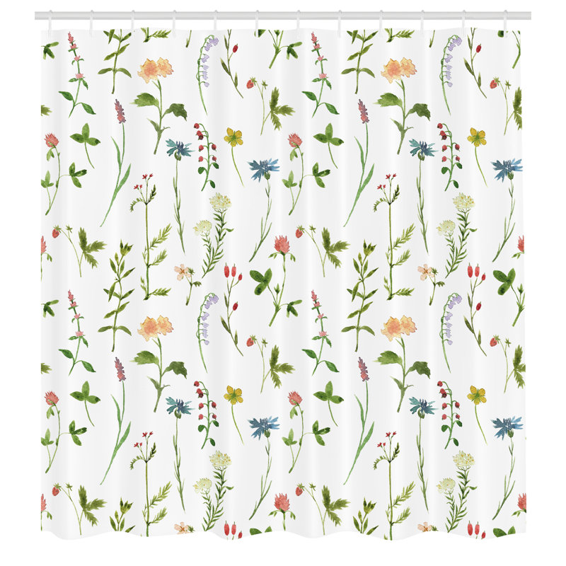 Mixed Shower Curtain with Hooks Included, 75" H x 69" W, Green/Orange/Pink Floral 1 
