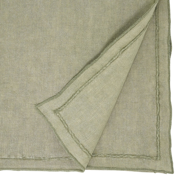 Aneta Stonewashed Overlock Edge Table Runner, Sage Green