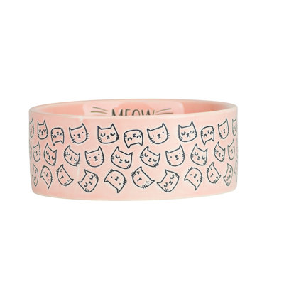 10 Strawberry Street Wax Resist Cat Face Pattern Pet Dish, Pink