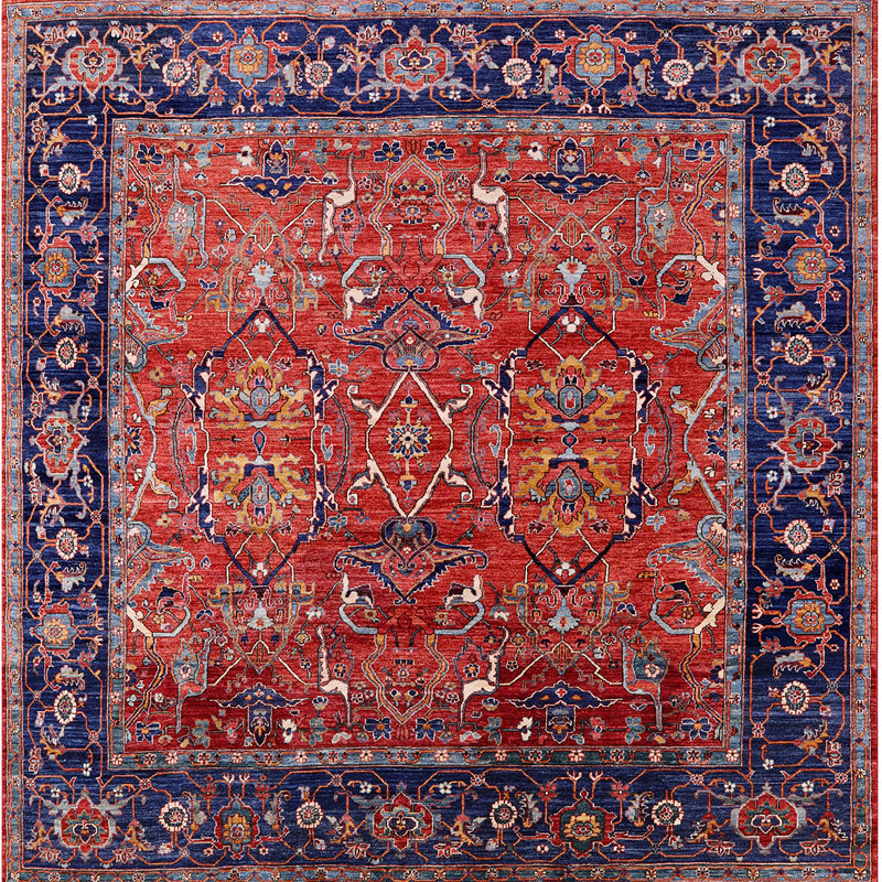 Tapis oriental rouge / bleu Francys, Carré 8 pi