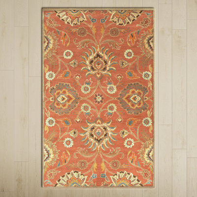 Arden Floral Handmade Tufted Wool Burnt Orange Area Rug