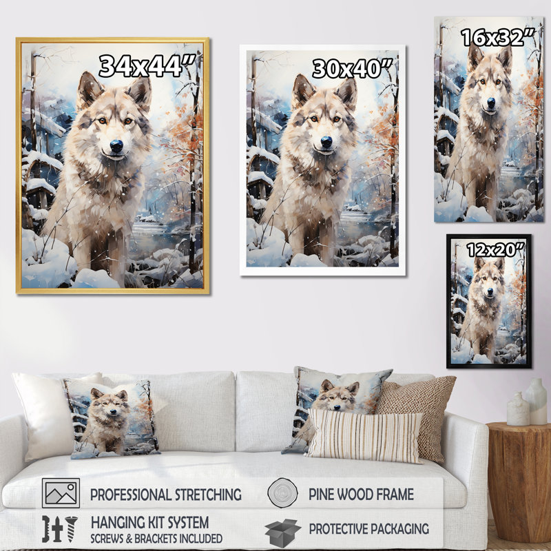 Siberian Dog Serenity III sur toile, Cadre flottant blanc, H 40 po x l 30 po