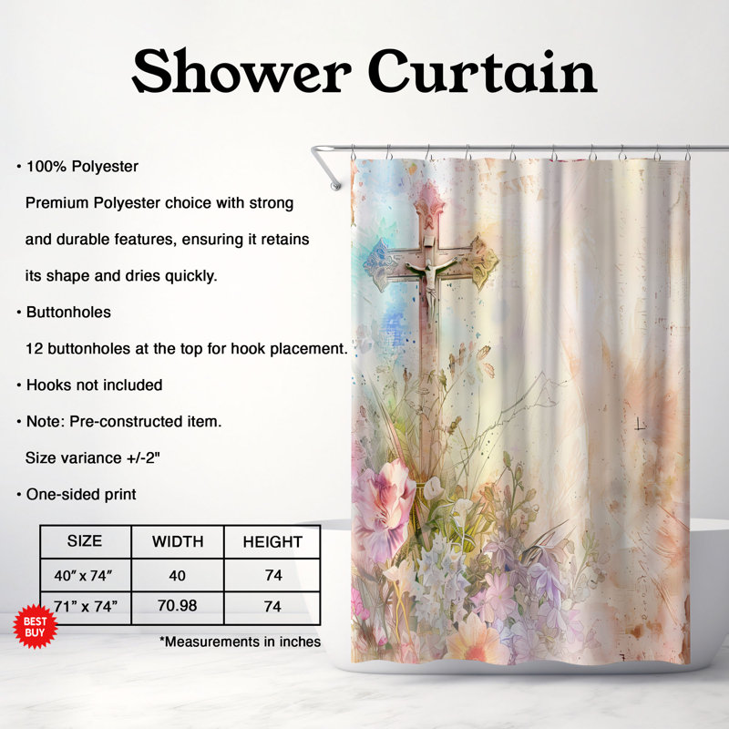 Rideau de douche 1 pièce Delicate Cross Strokes, H 74 po x l 71 po