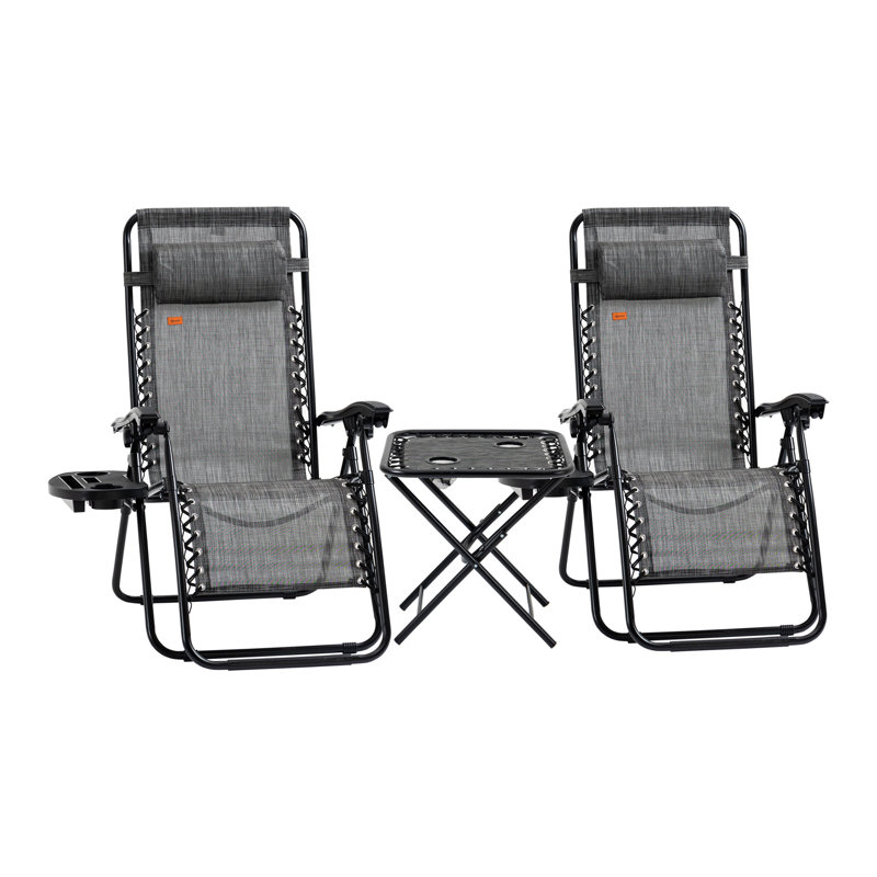 Zero Gravity Chair Set With Side Table, Folding Reclining Chair With Cupholders & Pillows, Adjustable Lounge Chair For Pool, Backyard, Lawn, Beach,