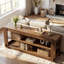 Console basse 63 po en bois massif, table de canapé d'entrée étroite avec tablettes de rangement à lattes, table d'appoint rustique pour petits espaces