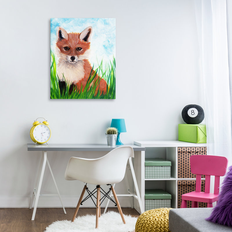 Art mural sur toile Baby Fox in Grass, design par Sarah Waldron Kimball, H 30 po x l 40 po