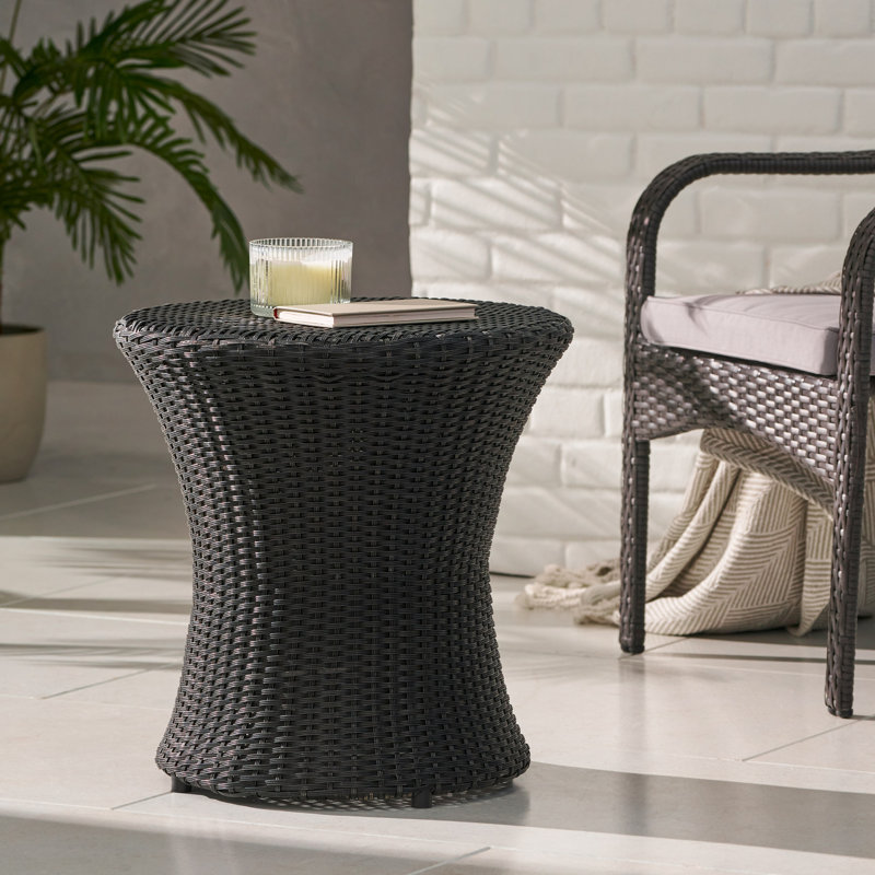 Table d'appoint en sablier pour l'extérieur, table de patio en osier pour le jardin, le balcon ou la piscine, noir, Noir