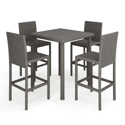 Martha Stewart Bedford 5-Piece Outdoor Rattan Wicker Patio Set With 4 Bar Stools, Bar Height Table