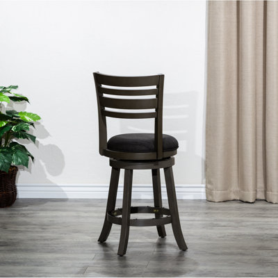 Siège de comptoir pivotant gris patiné de 24 po avec dossier en tissu gris anthracite et dossier de lattes de tabouret confortable spacieux