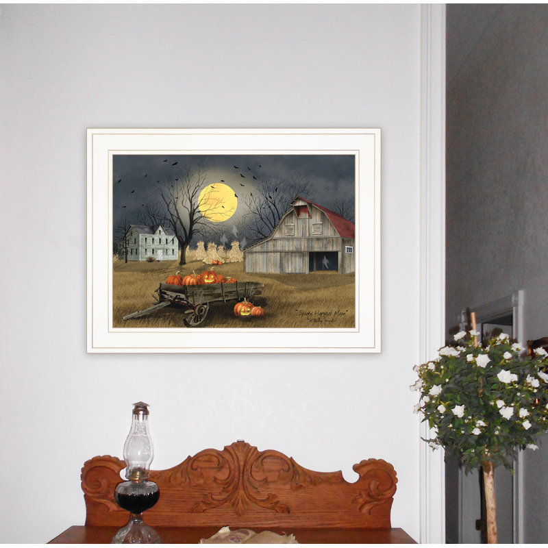 «Spooky Harvest Moon», art mural encadré pour le salon et la maison par Billy Jacobs, Cadre blanc