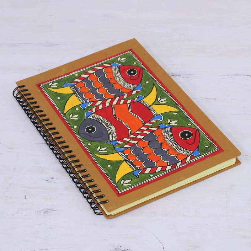 Poissons joyeux et journal Madhubani