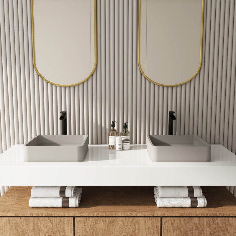 CASAINC Maple 15.35'' Concrete Square Bathroom Sink, Cold Concrete Gray