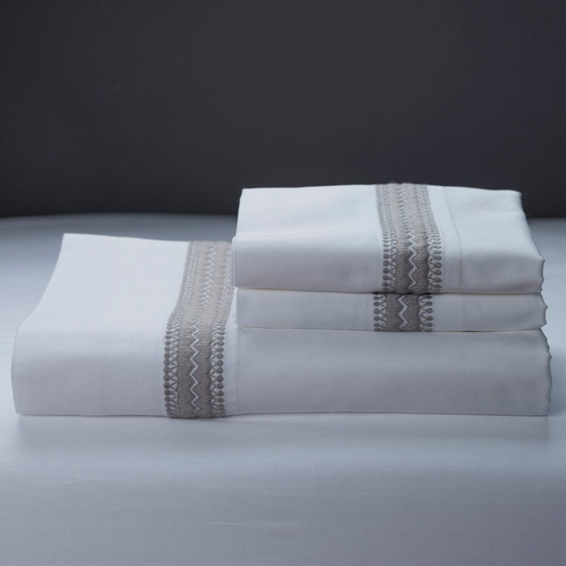 Madeira Sateen Flat Sheet, White/Gray, Queen Flat Sheet